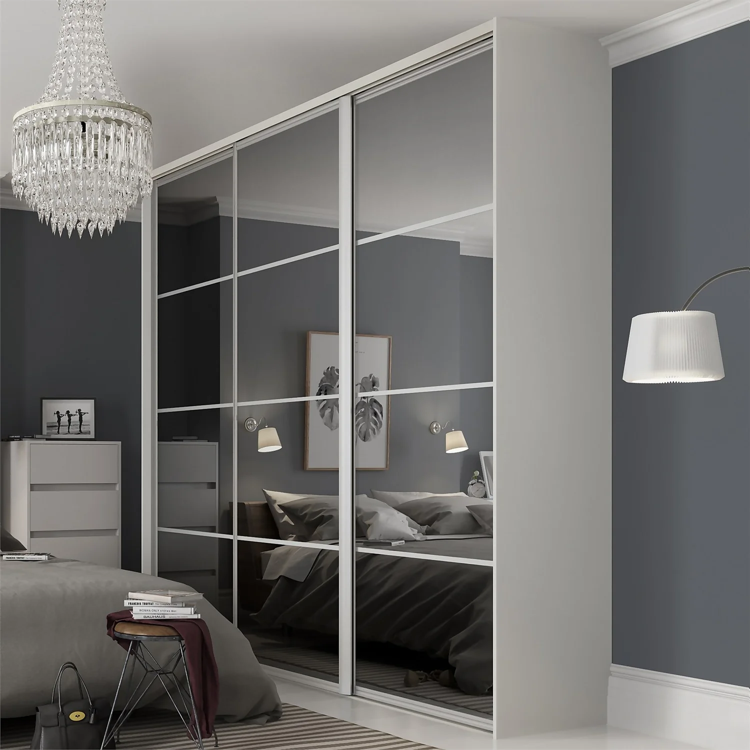 Ellipse Sliding Wardrobe Door 4 Panel Mirror With Aluminium Frame (W)914mm 4 Ellipse Sliding Wardrobe Door 4 Panel Mirror With Aluminium Frame (W)914mm - Image 2