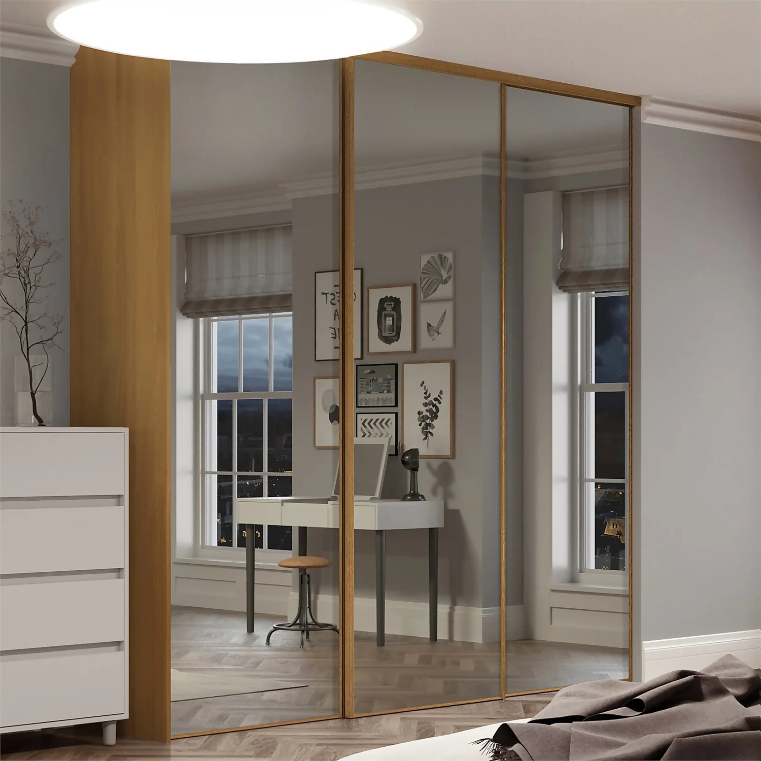 Classic Sliding Wardrobe Door Mirror With Oak Frame (W)762mm 4 Classic Sliding Wardrobe Door Mirror With Oak Frame (W)762mm - Image 2