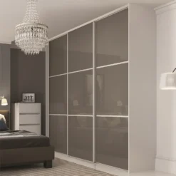 Linear Sliding Wardrobe Door 3 Panel Cappuccino Glass With Silver Frame (W)610mm -Furniture Series Sale 12811748 1734843064031972
