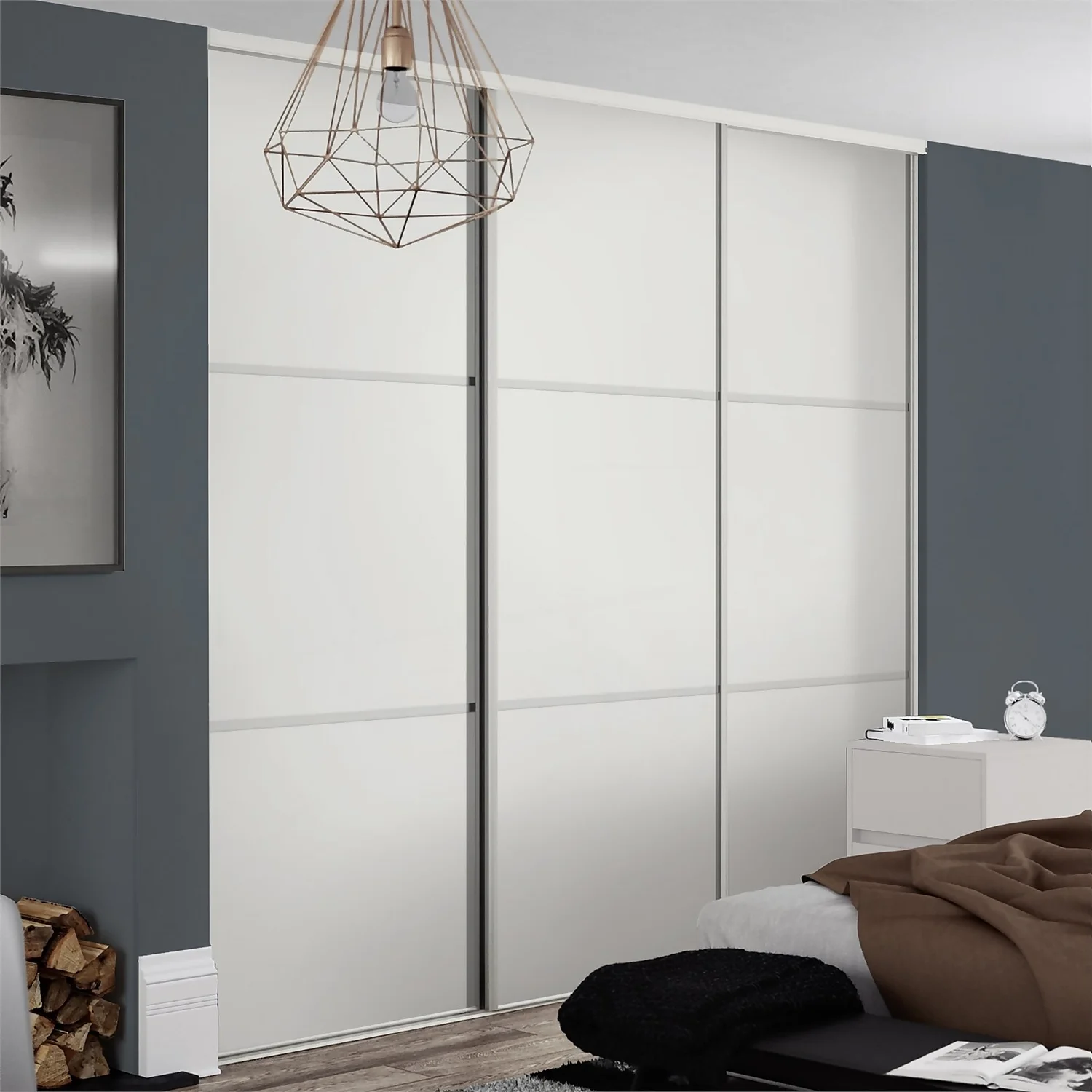 Linear Sliding Wardrobe Door 3 Panel White With White Frame (W)610mm 4 Linear Sliding Wardrobe Door 3 Panel White With White Frame (W)610mm - Image 2