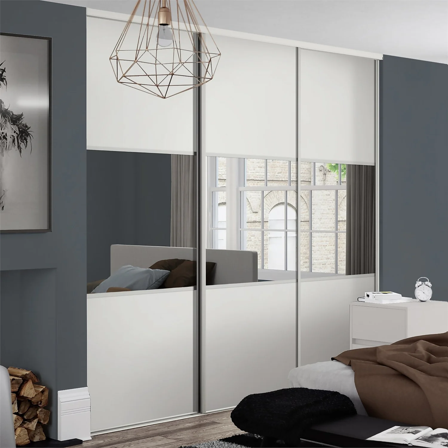 Linear Sliding Wardrobe Door 3 Panel White / Mirror With White Frame (W)914mm 4 Linear Sliding Wardrobe Door 3 Panel White / Mirror With White Frame (W)914mm - Image 2