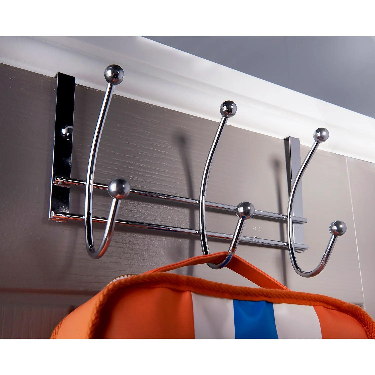 None Hat And Coat Over The Door Hanger - Chrome Plated - 3 Hooks 4 None Hat And Coat Over The Door Hanger - Chrome Plated - 3 Hooks - Image 2