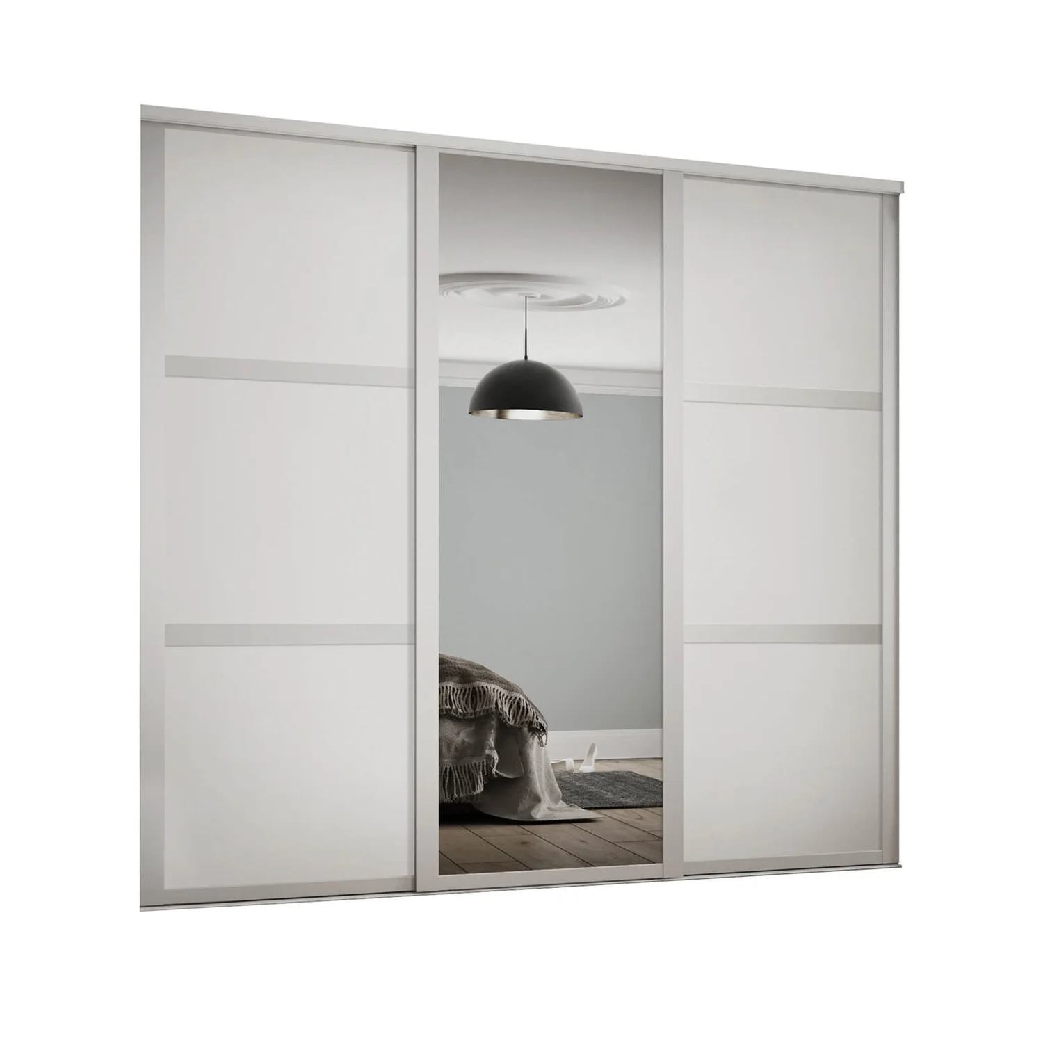 Shaker 3 Door Sliding Wardrobe Kit White Panel / Mirror With White Frame (W)2136 X (H)2260mm 3 Shaker 3 Door Sliding Wardrobe Kit White Panel / Mirror With White Frame (W)2136 X (H)2260mm