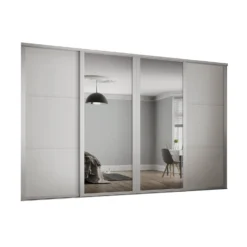 Shaker 4 Door Sliding Wardrobe Kit White Panel / Mirror With White Frame (W)2290 X (H)2260mm