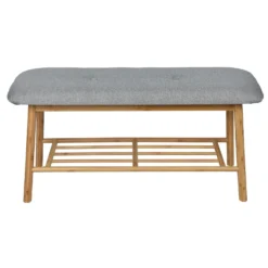 Bamboo Shoe Bench With Grey Cushion Seat
