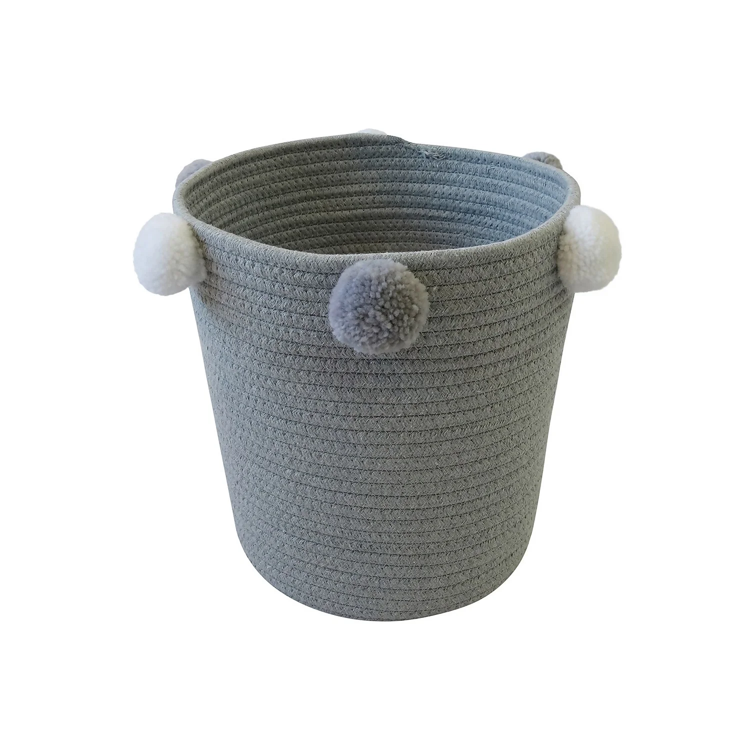 Round Cotton Rope Grey Pom Pom Basket 5 Round Cotton Rope Grey Pom Pom Basket - Image 3