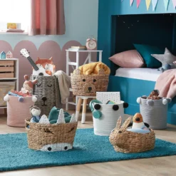 Round Cotton Rope Grey Pom Pom Basket 7 Round Cotton Rope Grey Pom Pom Basket -Furniture Series Sale 12886597 9044940538561180