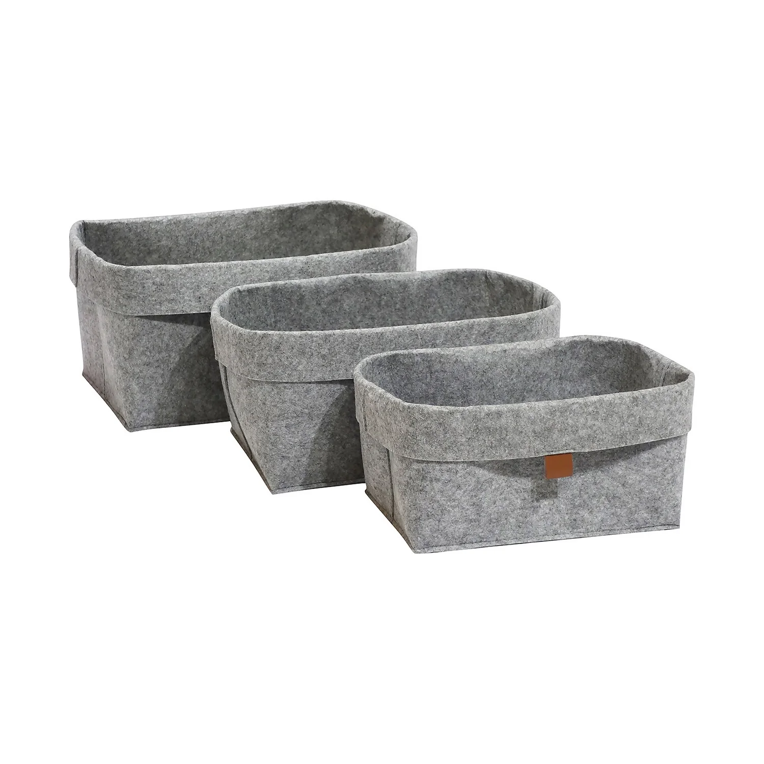 Set Of 3 Grey Oval Felt Baskets 3 Set Of 3 Grey Oval Felt Baskets