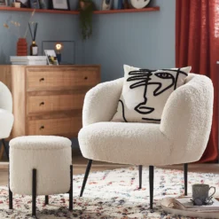 Tori Boucle Footstool - White -Furniture Series Sale 13130402 2034964073979419