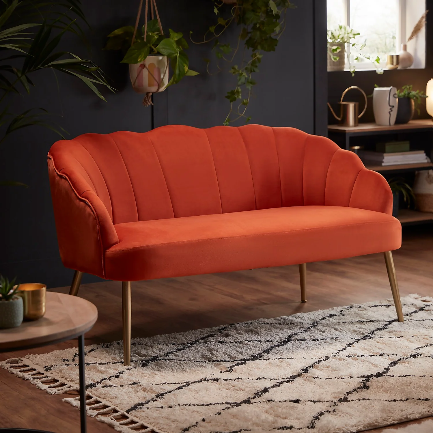 Sophia Scallop Occasional Sofa - Burnt Orange 4 Sophia Scallop Occasional Sofa - Burnt Orange - Image 2