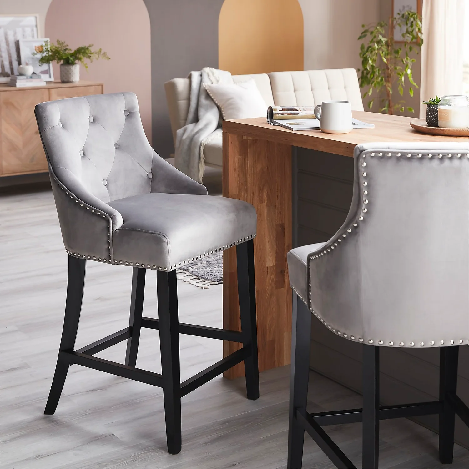Annabelle Velvet Bar Stool - Grey 4 Annabelle Velvet Bar Stool - Grey - Image 2
