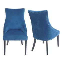 Annabelle Pleated Back Velvet Dining Chairs - Set Of 2 - Navy