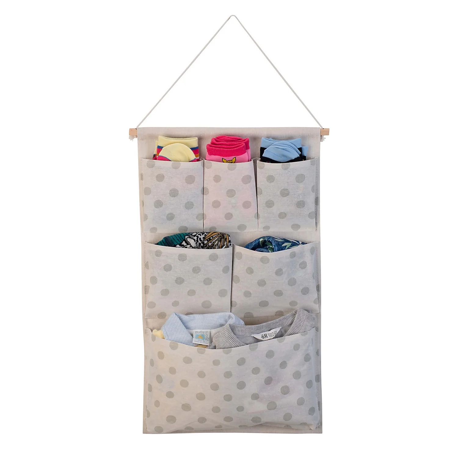 None Flexi Storage Kids 6 Pocket Hanging Organiser - White & Grey Polka Dot 3 None Flexi Storage Kids 6 Pocket Hanging Organiser - White & Grey Polka Dot - Image 2