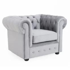 Chesterfield Velvet Armchair - Silver