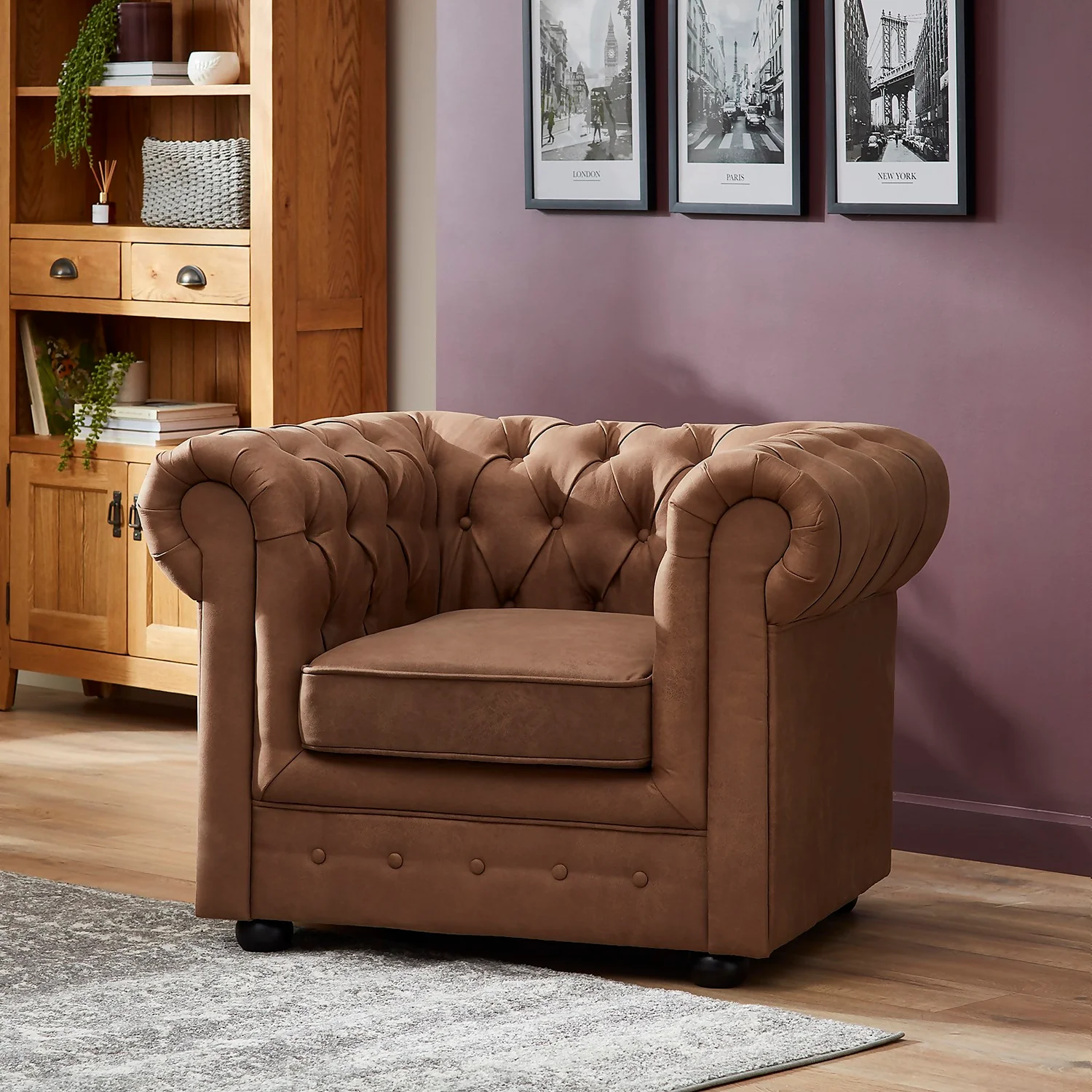 Chesterfield Faux Leather Armchair - Tan 4 Chesterfield Faux Leather Armchair - Tan - Image 2