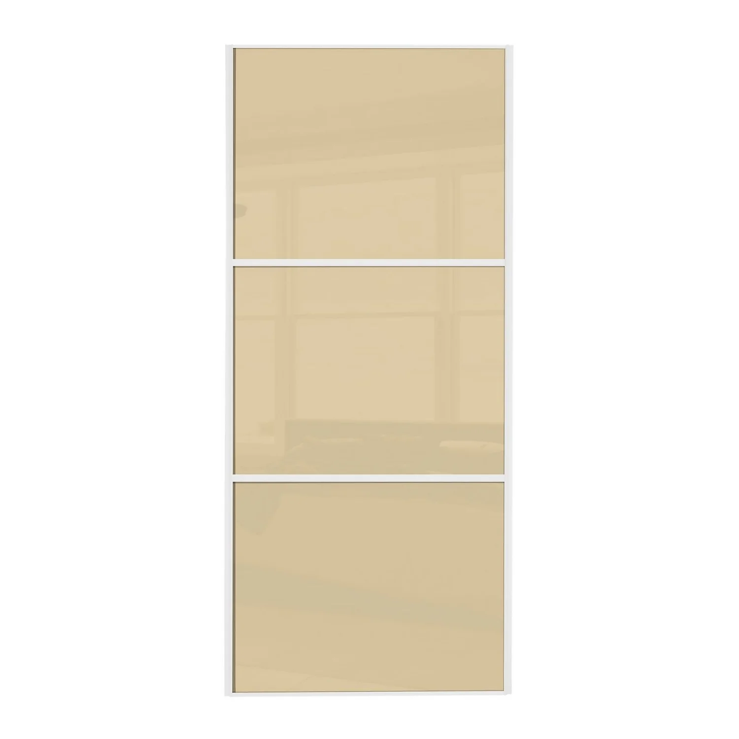 Linear Sliding Wardrobe Door 3 Panel Cream Glass With White Wooden Frame (W)914mm 3 Linear Sliding Wardrobe Door 3 Panel Cream Glass With White Wooden Frame (W)914mm
