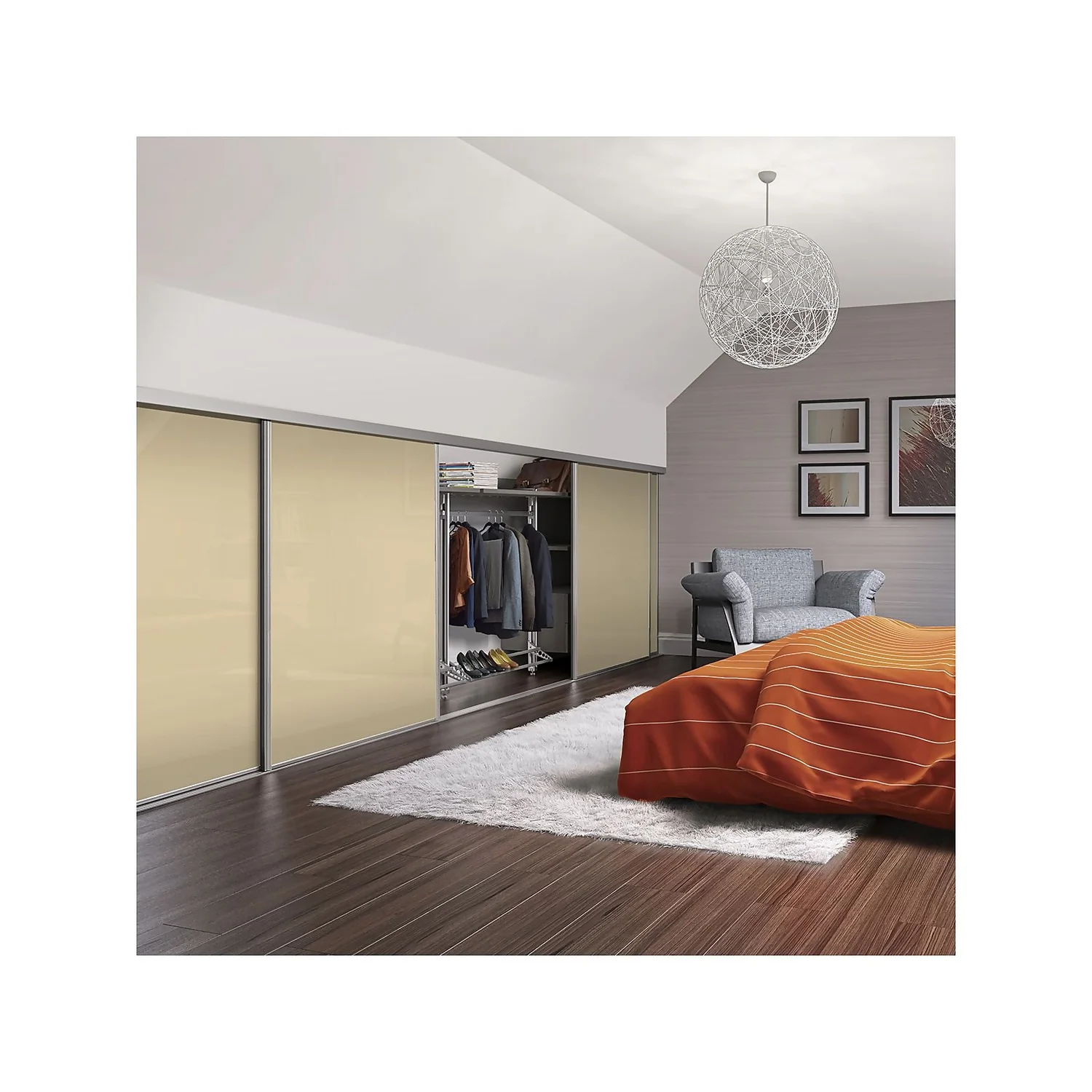 Loft Sliding Wardrobe Door Cream Glass With Silver Frame (W)914mm 4 Loft Sliding Wardrobe Door Cream Glass With Silver Frame (W)914mm - Image 2