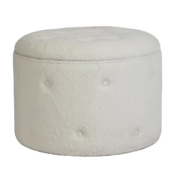 Betty Boucle Button Ottoman - Cream