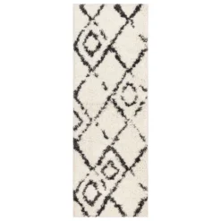 Deluxe Berber Shaggy Runner - White & Black - 180x67cm