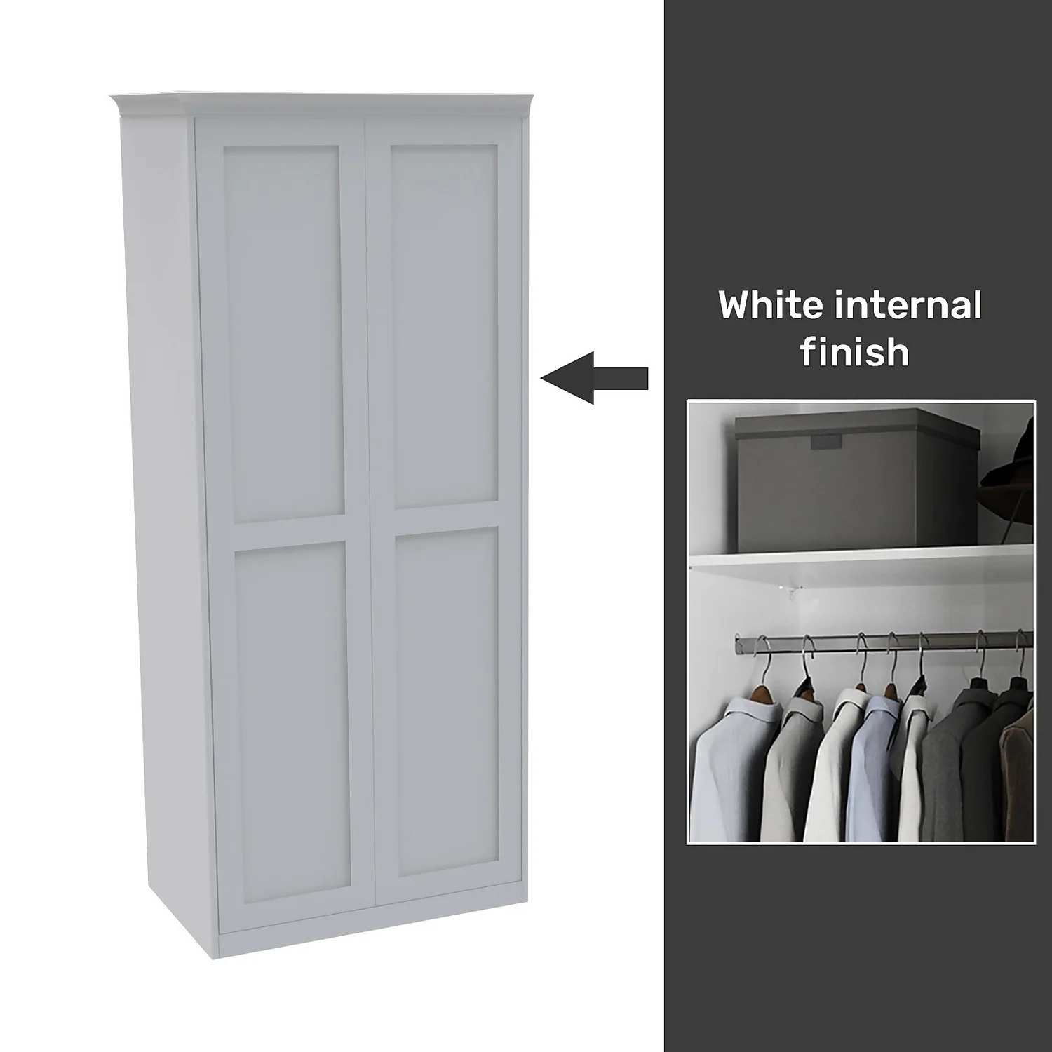 House Beautiful Realm Fitted Look Double Wardrobe, White Carcass - White Shaker Doors (W) 1001mm X (H) 2256mm 3 House Beautiful Realm Fitted Look Double Wardrobe, White Carcass - White Shaker Doors (W) 1001mm X (H) 2256mm