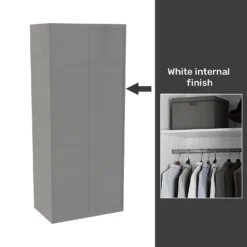 House Beautiful Honest Fitted Look Double Wardrobe, White Carcass - Gloss Grey Slab Doors (W) 940mm X (H) 2226mm