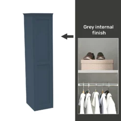 House Beautiful Realm Fitted Look Single Wardrobe, Grey Carcass - Navy Blue Shaker Door (W) 551mm X (H) 2256mm