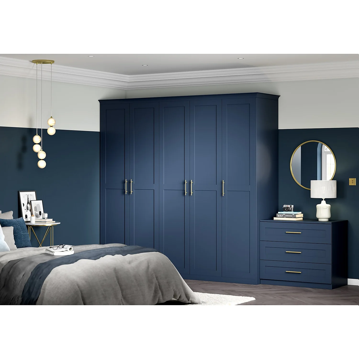 House Beautiful Realm Fitted Look Triple Wardrobe, Grey Carcass - Navy Blue Shaker Doors (W) 1451mm X (H) 2256mm 7 House Beautiful Realm Fitted Look Triple Wardrobe, Grey Carcass - Navy Blue Shaker Doors (W) 1451mm X (H) 2256mm - Image 5