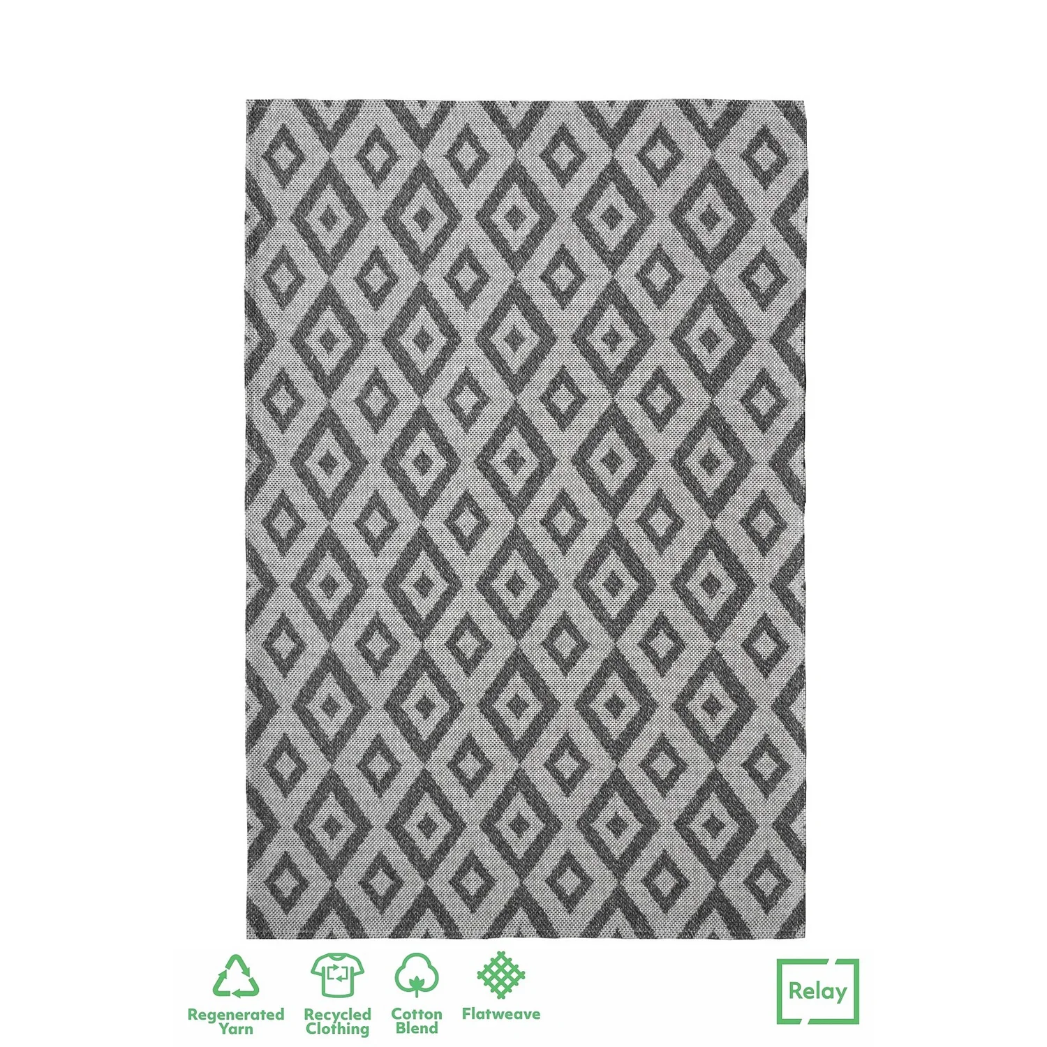 Recycled Cotton Geometric Rug - Grey - 160x230cm 3 Recycled Cotton Geometric Rug - Grey - 160x230cm
