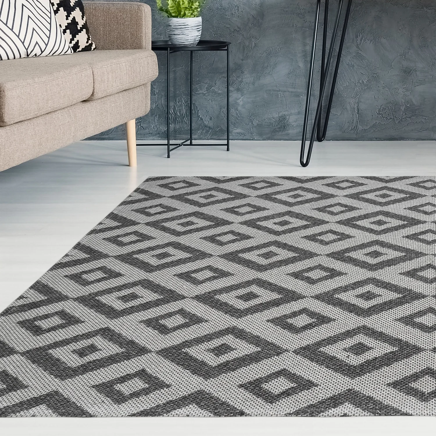 Recycled Cotton Geometric Rug - Grey - 160x230cm 7 Recycled Cotton Geometric Rug - Grey - 160x230cm - Image 5