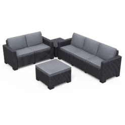 Keter California 5 Seater Outdoor Garden Furniture Lounge Set - Graphite With Grey Cushions