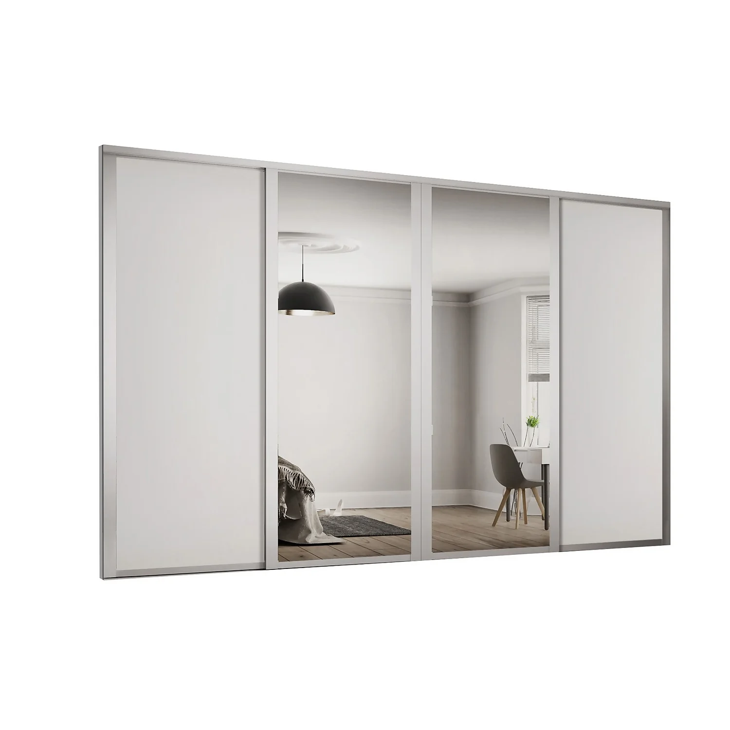 Shaker 4 Door Sliding Wardrobe Kit Dove Grey Panel / Mirror With Dove Grey Frame (W)2290 X (H)2260mm 3 Shaker 4 Door Sliding Wardrobe Kit Dove Grey Panel / Mirror With Dove Grey Frame (W)2290 X (H)2260mm